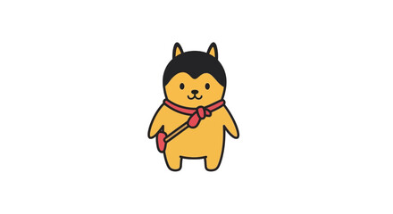 Fototapeta premium Cute cartoon dog with red ribbon around neck.