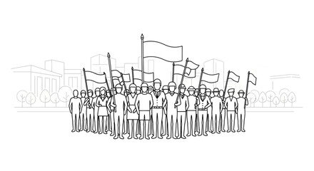 Protest Crowd with Flags