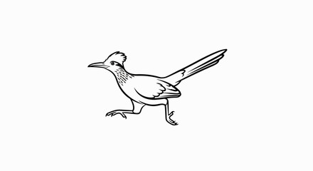 Obraz premium A stylized black and white line drawing of a roadrunner in mid-stride
