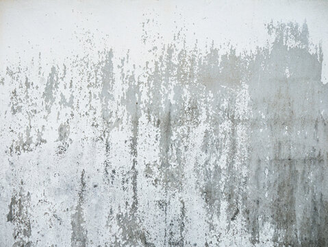 Grungy weathered concrete wall with dark water stains and mold texture, industrial background
