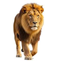 Obraz premium Majestic lion striding forward isolated on transparent background