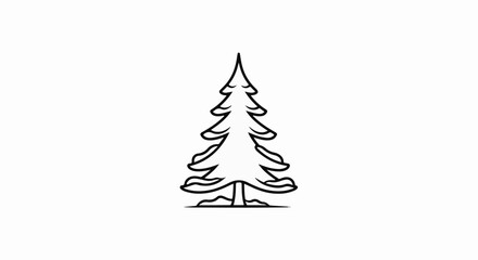A simple black and white line drawing of a pine tree with layered branches