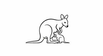 Obraz premium A line art illustration of a kangaroo with a joey in its pouch