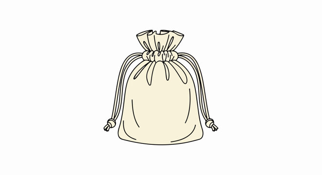 A simple cream drawstring pouch with black outline