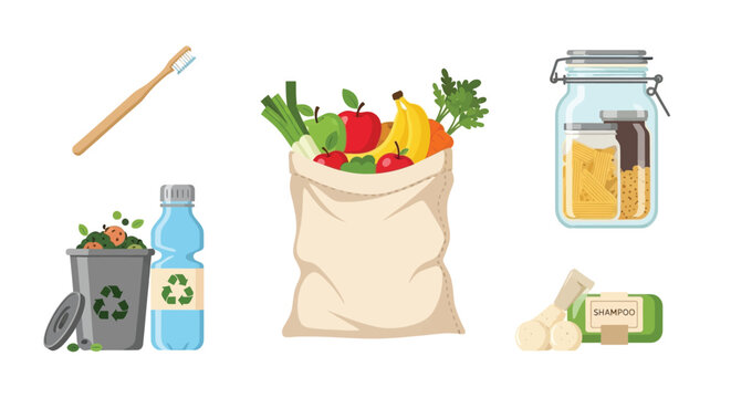 Eco-friendly lifestyle and sustainable product icons