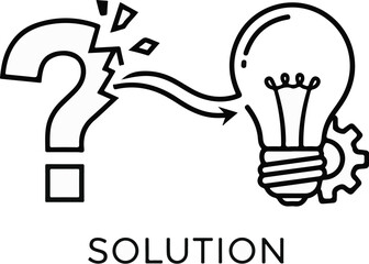 Fototapeta premium A broken question mark transforms into a lit lightbulb with a gear beside it
