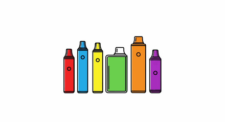 Obraz premium A collection of colorful, stylized vape pens lined up against a white background