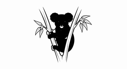 A cheerful black silhouette of a koala climbing eucalyptus branches © Gordon