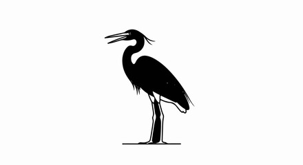 Obraz premium A black silhouette of a standing bird with an open beak and a crest