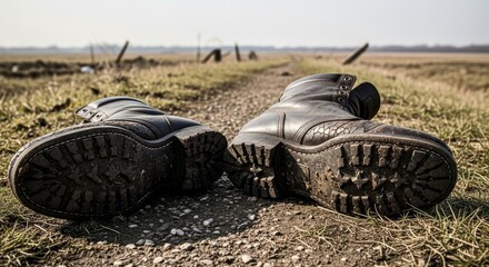 Worn Leather Boots on Gravelly Ground