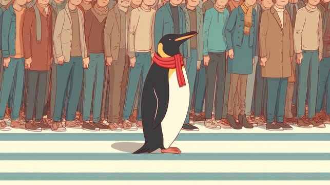 Penguin Stand Out in Crowd: Individuality & Nonconformity Concept Photo