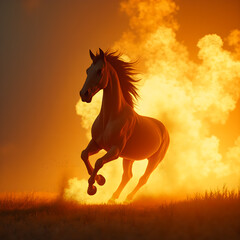 Horse on Fire with Flaming Mane Dramatic. Generative ai.