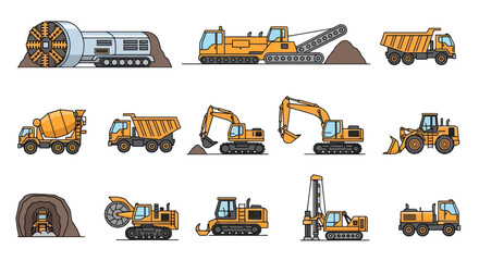 Collection of Various Construction Vehicles in Cartoon Style. © Roti