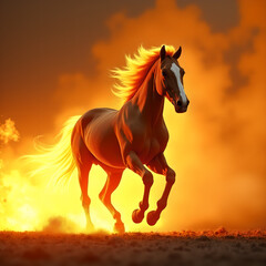 Fototapeta premium Horse on Fire with Flaming Mane Dramatic. Generative ai.