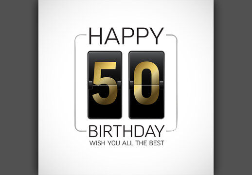 Happy 50th Birthday Card Typography Desgin with Gold Flip Counter