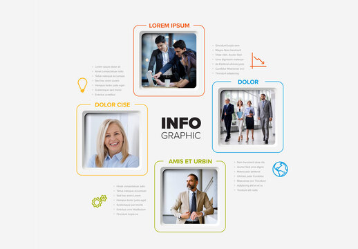 Business Corporate Infographic Template with Four Photo Placeholders