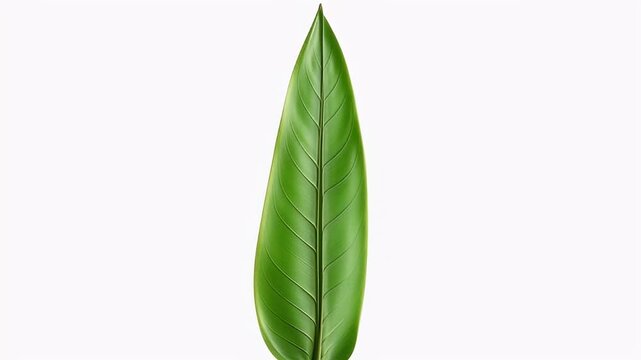 Close up studio shot of a single green leaf isolated on white