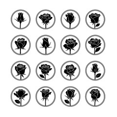 Grid of Various Circular Rose Flower Icons