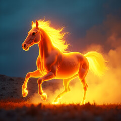 Horse on Fire with Flaming Mane Dramatic. Generative ai.