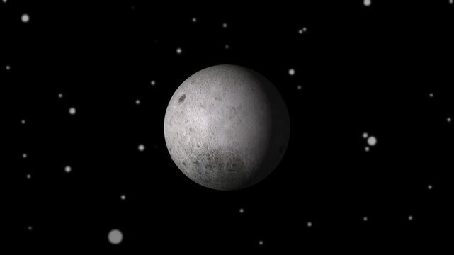 Full moon in the dark starry night sky, realistic lunar surface with craters and shadows, celestial body in outer space, astronomical representation of the earth satellite