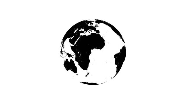 Black and white silhouette of planet earth globe isolated on white background