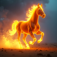Horse on Fire with Flaming Mane Dramatic. Generative ai.