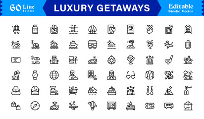 Luxury Travel and Holiday Essentials – Professional Line Icon Collection Featuring Modern, Minimal, and Editable Vector Symbols for Premium Getaway Themes © MDSalim
