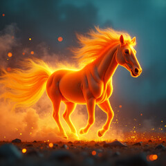 Horse on Fire with Flaming Mane Dramatic. Generative ai.