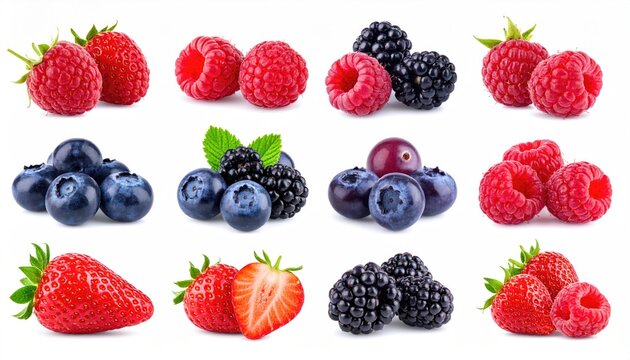 Berries collection isolated on white background 