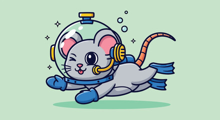Cute Mouse Scuba Diver Cartoon Vector Icon Illustration. © NFS Studio