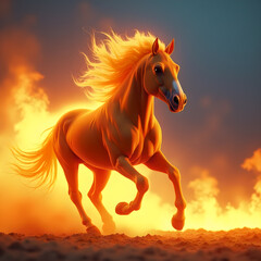 Horse on Fire with Flaming Mane Dramatic. Generative ai.