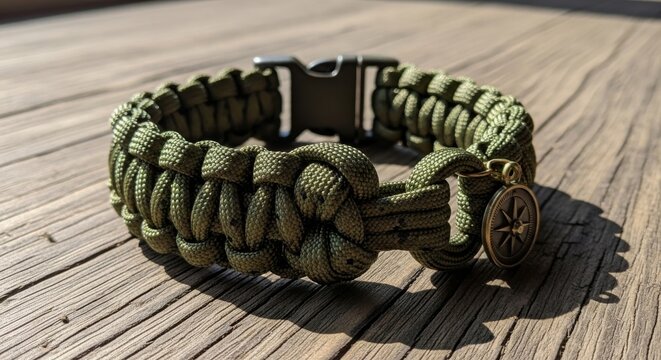 Olive Green Woven Paracord Bracelet with Buckle