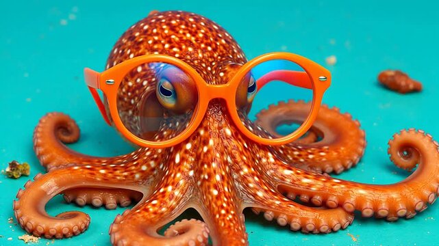 Octopus wearing orange glasses
