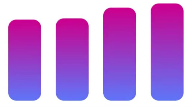 Animated 3D gradient bar chart with four rising columns in vibrant pink and blue, symbolizing data growth and progress for modern business presentations and digital interfaces
