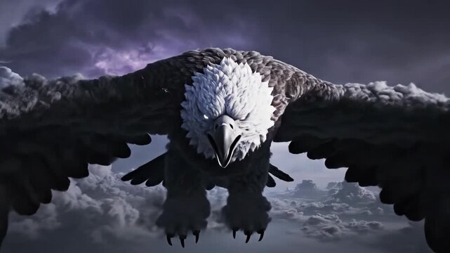 Giant Smoke Eagle Flying Through Storm with Lightning and Flames 4K