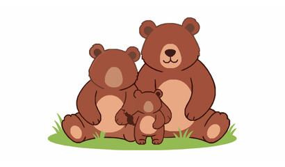 Fototapeta premium Cute forest bear family vector illustration with mom dad and cub cartoon animals isolated on white background