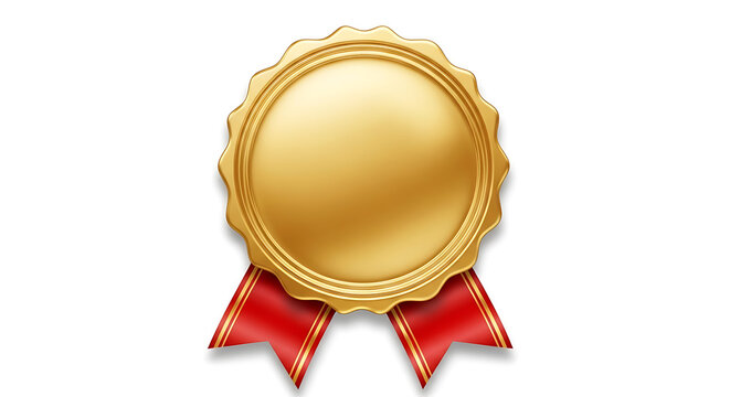 Golden badge with red ribbon and number one