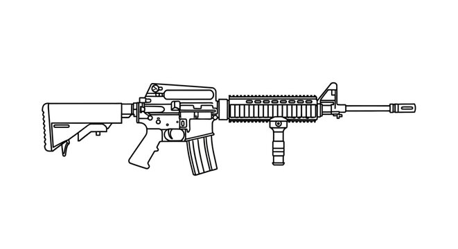 AR-15 Style Rifle Outline, Military Weapon, Tactical Firearm, Combat Equipment