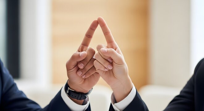 Business partnership concept with diverse hands forming triangle shape together