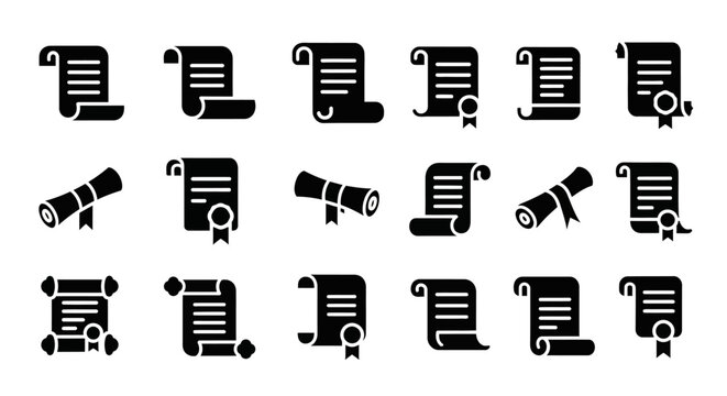 Collection of assorted scroll icons displayed in a grid layout on a clean white background