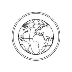 Minimalist World Map Inside Double Circle Frame