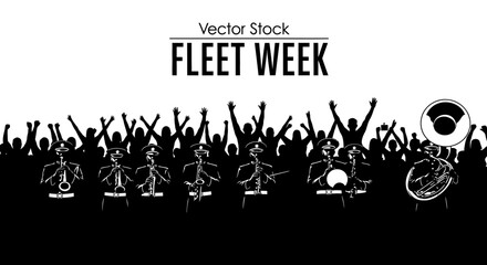 Obraz premium Fleet Week Celebration: Marching Band and Cheering Crowd Silhouette