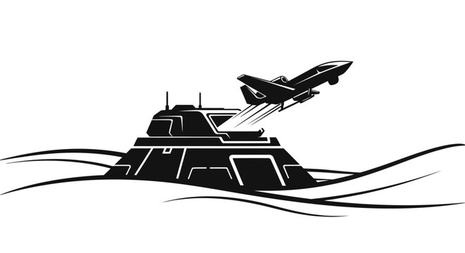 Futuristic Sci-Fi Aircraft Launching from Desert Base