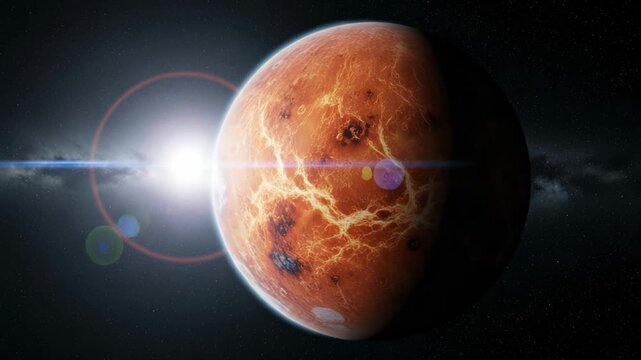 Closeup of the planet venus with lens flare