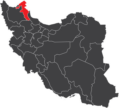 Ardabil Province Map of Iran Silhouette with Regions Vector Illustration