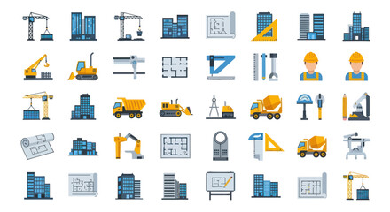 A comprehensive set of colorful flat design icons for construction architecture and engineering. © Kris
