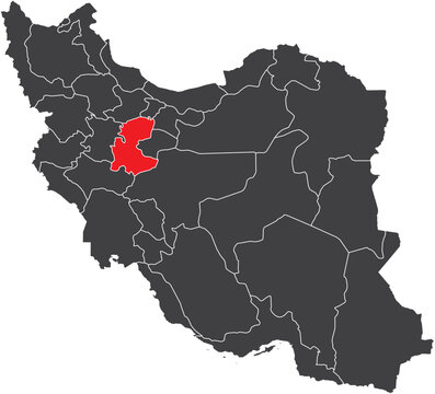 Markazi Province Map of Iran Silhouette with Regions Vector Illustration