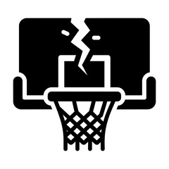 Broken basketball backboard icon with a crack, black silhouette vector illustration of a shattered hoop © Zyariss
