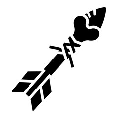 Tribal arrow silhouette pointing diagonally, primitive hunting tool icon in black flat vector design