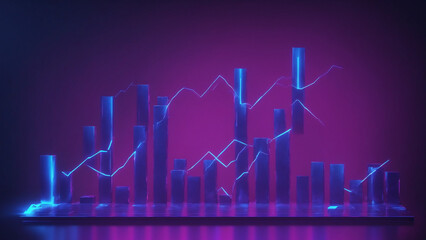 Naklejka premium Neon Financial Analytics Bar Chart Showing Business Growth Data